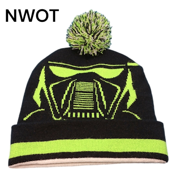 STAR WARS Rogue One Death Trooper Neon Green & Black Unisex Knit Pom Beanie - Picture 1 of 6